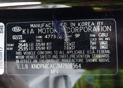 2021 Kia Sportage Lx из США, поврежденный, VIN KNDPMCAC2M7938964